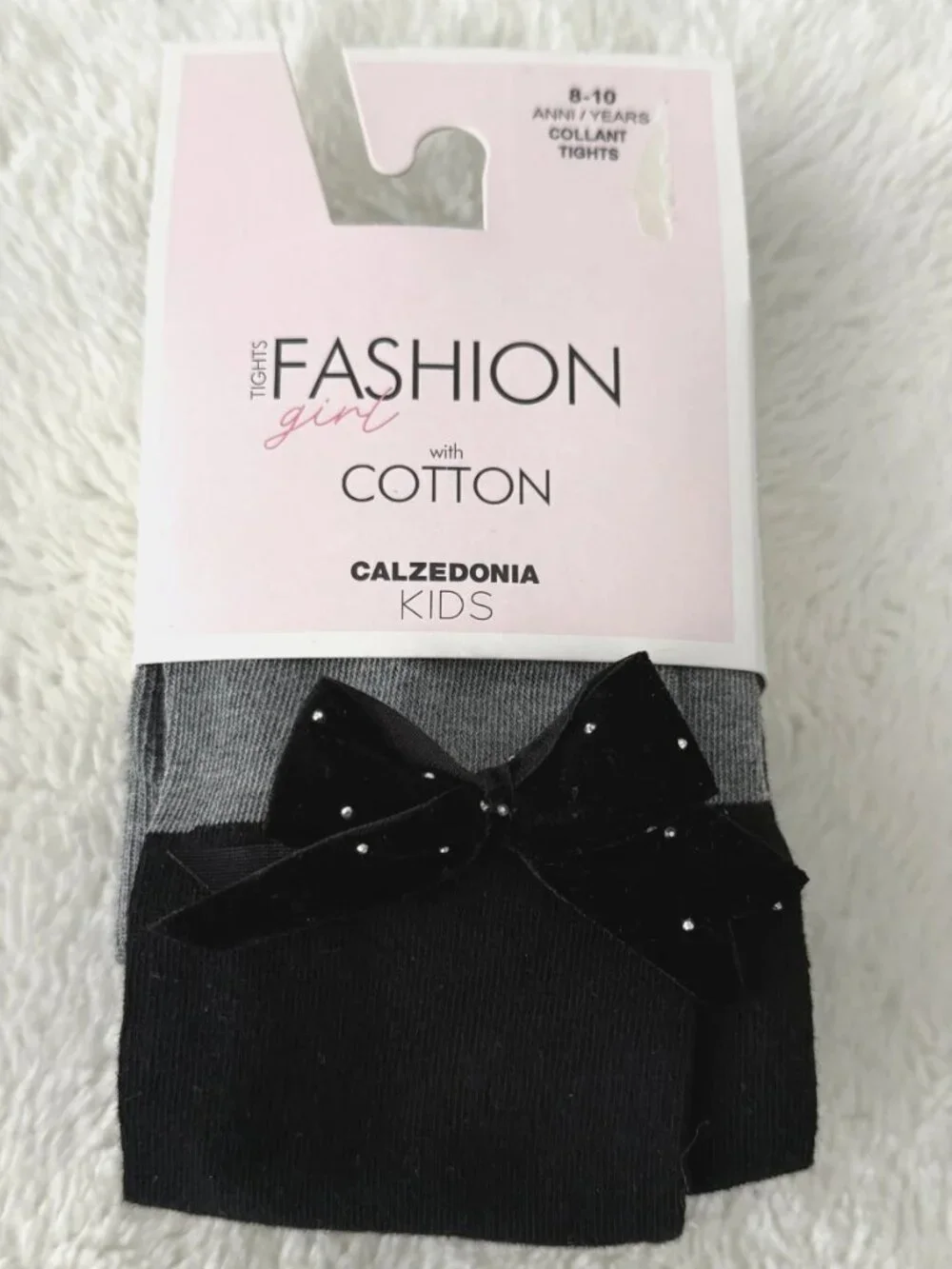 Calzedonia Kids Girls Gray Black Cotton Longuette Velvet Bow Tights 8-10 NWT